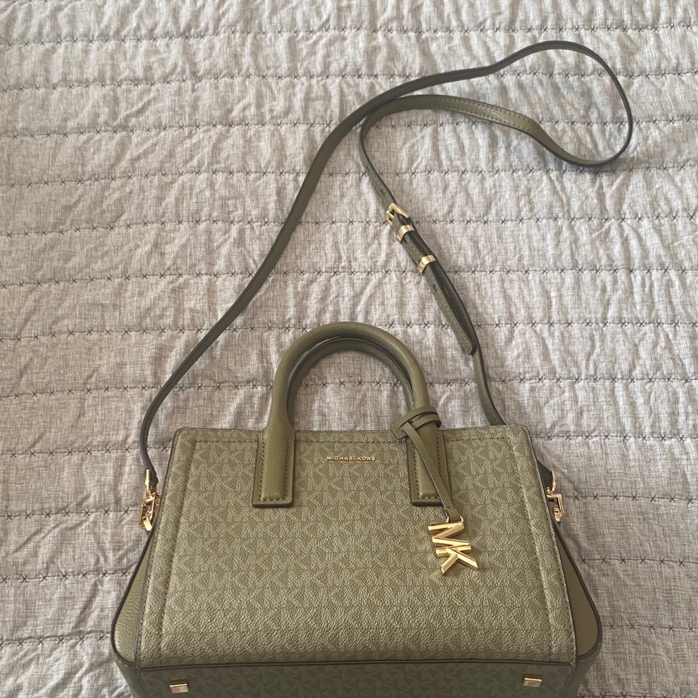 Michael Kors Olive Crossbody Bag with Gold Accents